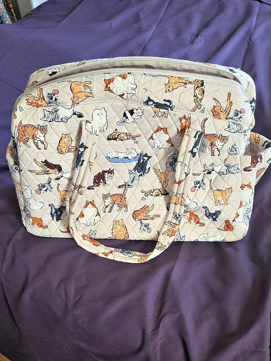 Vera Bradley Handbags - Vera Bradley Large Travel Duffel Cat Print Quilted Tote Bag in Cream & Orange